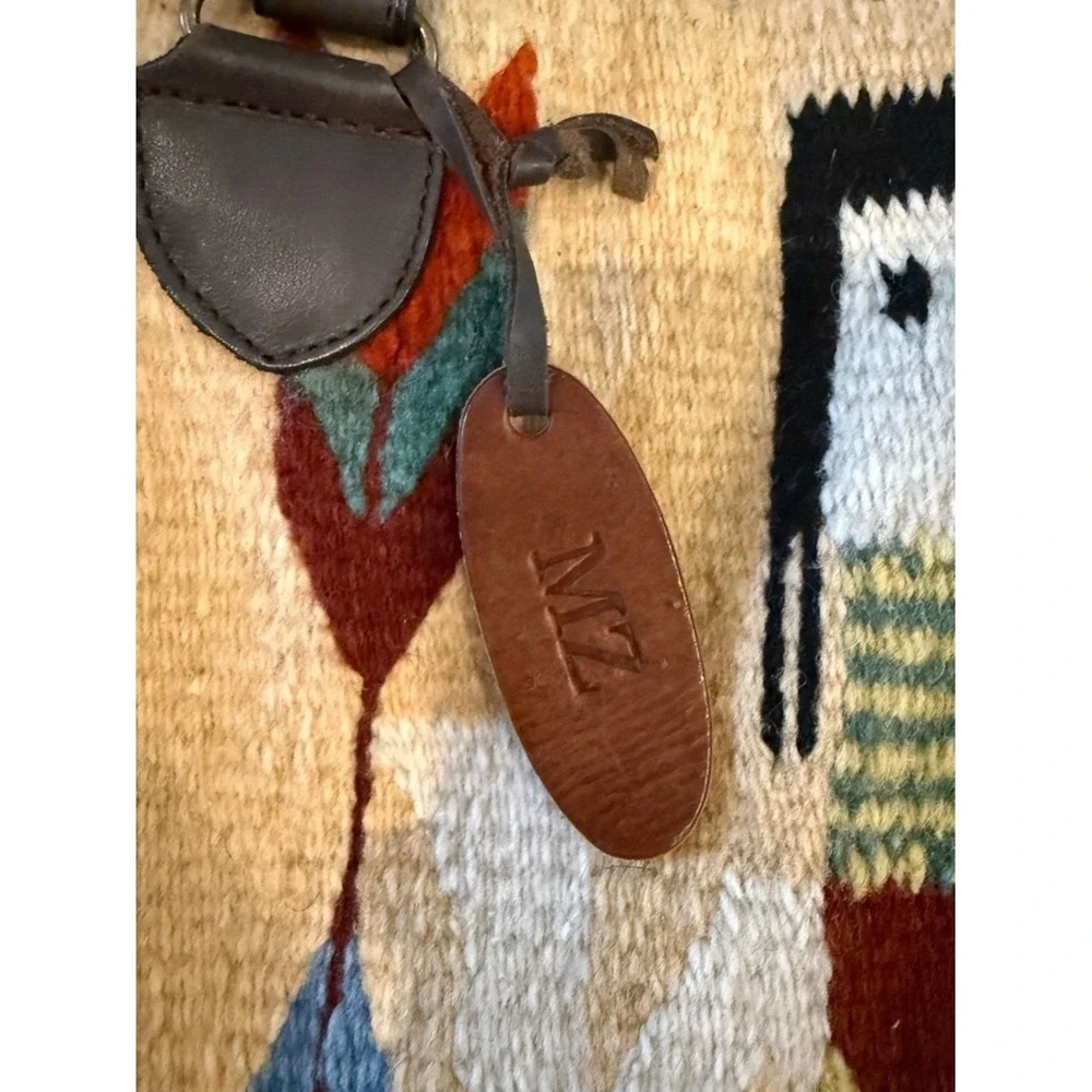 Manos Zapotecas Wool Tote Bag Southwestern Handwoven Leather Strap Boho